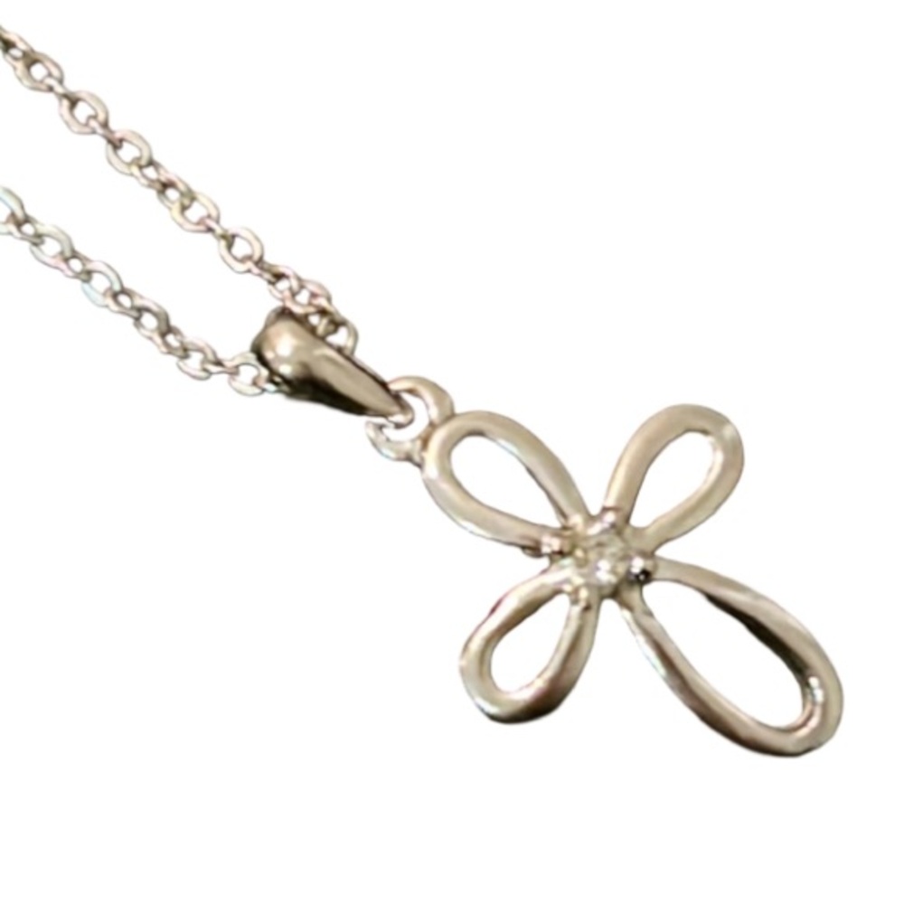 Elegant Genuine Diamond Sterling Silver Cross Pendent Necklace